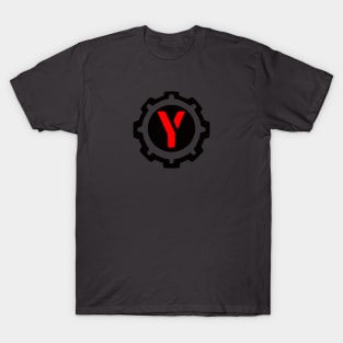 Red Letter Y in a Black Industrial Cog T-Shirt